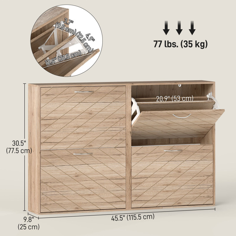 Shoe Storage Cabinet with 4 Flip Drawers, Narrow and Slim, 20 Pair of Shoes Organizer for Hallway, Entryway, Oak
