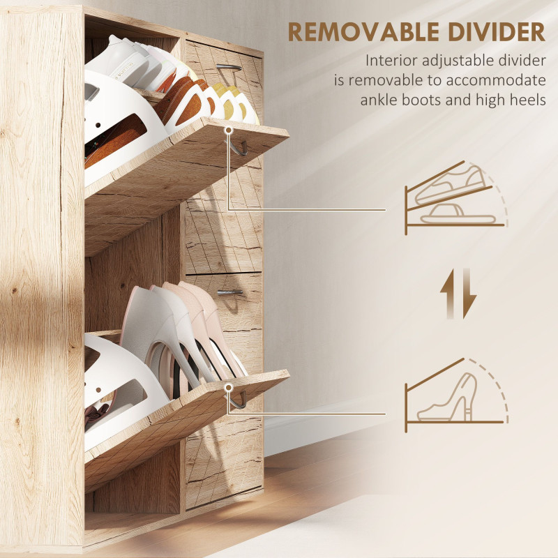 Shoe Storage Cabinet with 4 Flip Drawers, Narrow and Slim, 20 Pair of Shoes Organizer for Hallway, Entryway, Oak