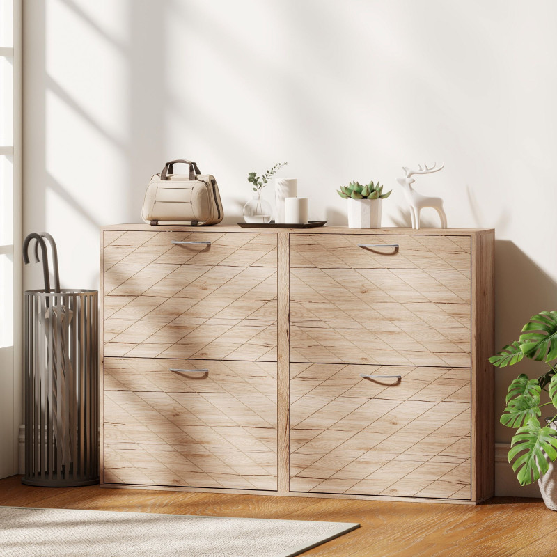 Shoe Storage Cabinet with 4 Flip Drawers, Narrow and Slim, 20 Pair of Shoes Organizer for Hallway, Entryway, Oak