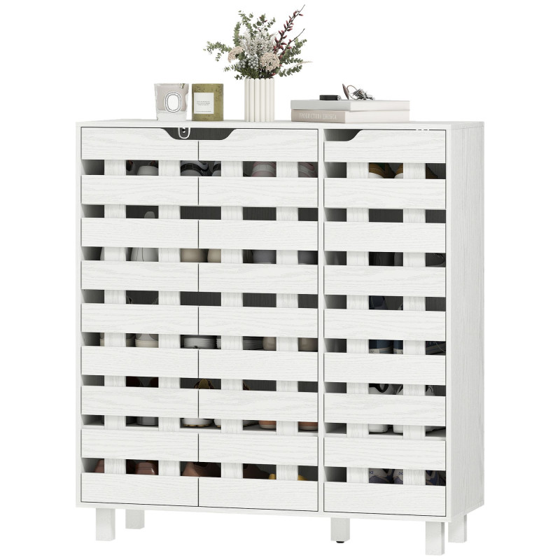 Shoe Cabinet, 20 Pair Shoe Storage Cabinet with Hollowed-Out Doors, White