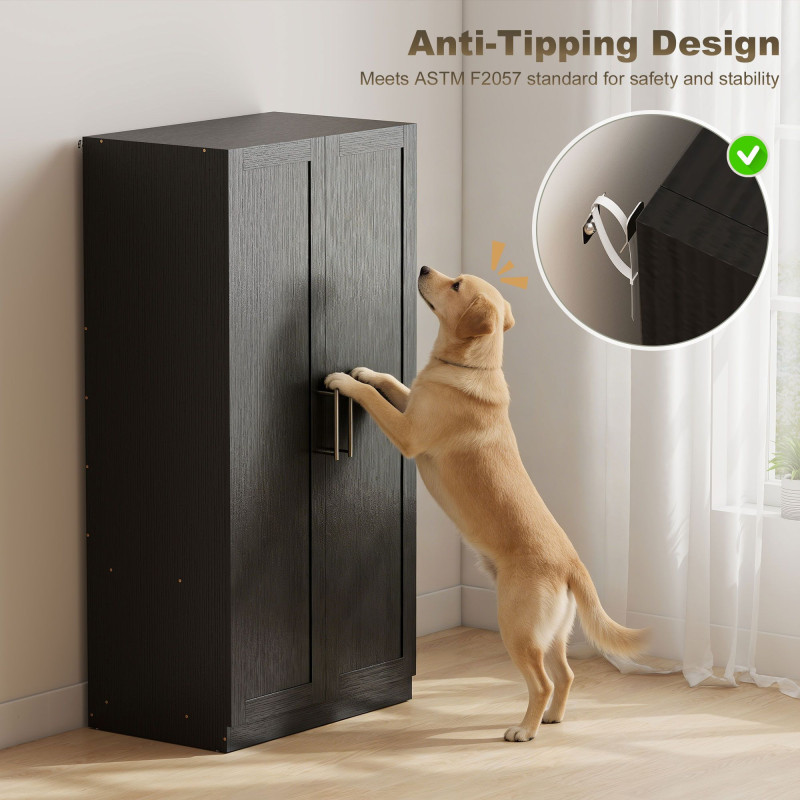 Wardrobe Cabinet with 2 Doors and Hanging Rod, Modern Armoire Wardrobe Closet for Bedroom, Black Wood Effect