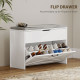 Shoe Storage Bench with Flip Drawer and Lift Top Storage, Entryway Bench with Seat Cushion for Hallway, White