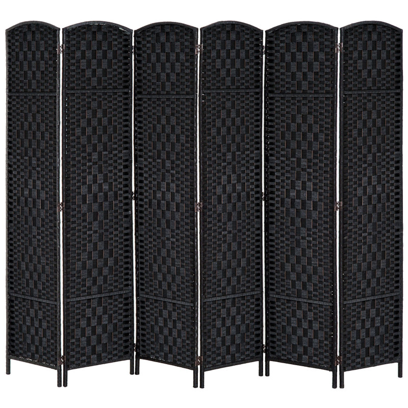 6ft Folding Room Divider, 6 Panel Wall Partition with Wooden Frame for Bedroom, Home Office, Black