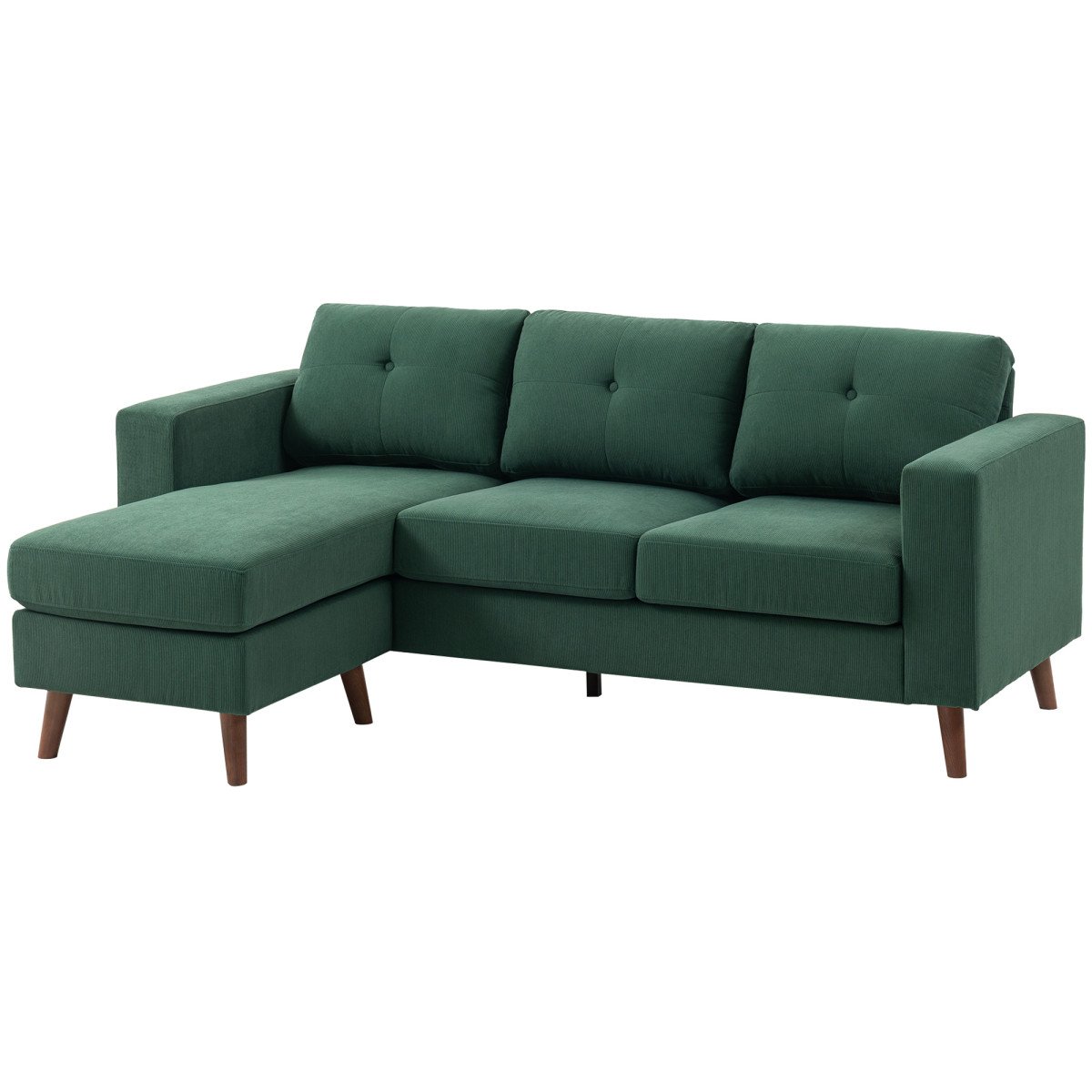 Sectional Sofa with Changeable Chaise Lounge, 3 Seat L-Shaped Sofa, Upholstered Couch for Small Space, Dark Green