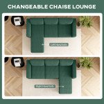 Sectional Sofa with Changeable Chaise Lounge, 3 Seat L-Shaped Sofa, Upholstered Couch for Small Space, Dark Green