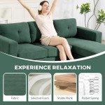 Sectional Sofa with Changeable Chaise Lounge, 3 Seat L-Shaped Sofa, Upholstered Couch for Small Space, Dark Green