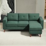 Sectional Sofa with Changeable Chaise Lounge, 3 Seat L-Shaped Sofa, Upholstered Couch for Small Space, Dark Green