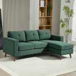 Sectional Sofa with Changeable Chaise Lounge, 3 Seat L-Shaped Sofa, Upholstered Couch for Small Space, Dark Green