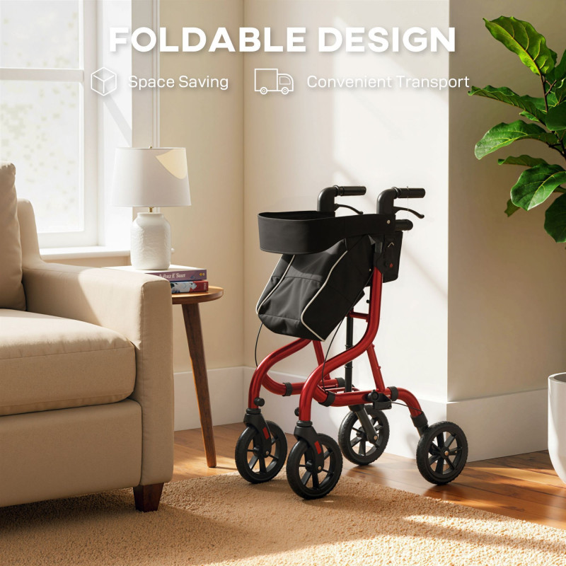 Foldable Rollator Walker with Seat for Seniors, Lightweight Rolling Walker with Adjustable Handles, Red