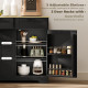 7 Gallon Tilt Out Garbage Cabinet, Kitchen Island with Trash Cabinet, 2 Drawers, Door Racks, Adjustable Shelves, Black