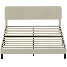 King Size Bed Frame with Adjustable Upholstered Headboard Platform Bed Frame Wood Slat Support Noise Free Light Grey
