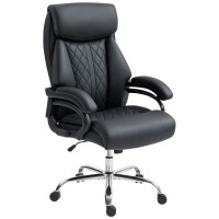 Office Chair with Spring Padding, PU Leather Computer Chair with Quiet Swivel Wheels, High Back, Black
