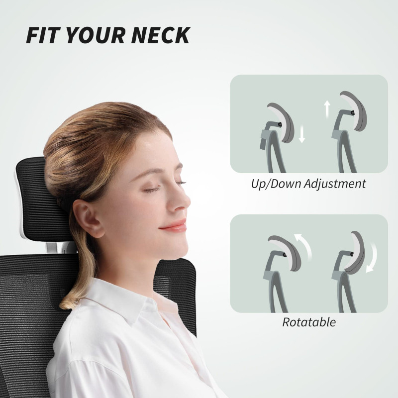 Ergonomic Office Chair, Swivel Desk Chair with Adjustable Lumbar Support, Headrest and Height, Flip-up Armrests, Black