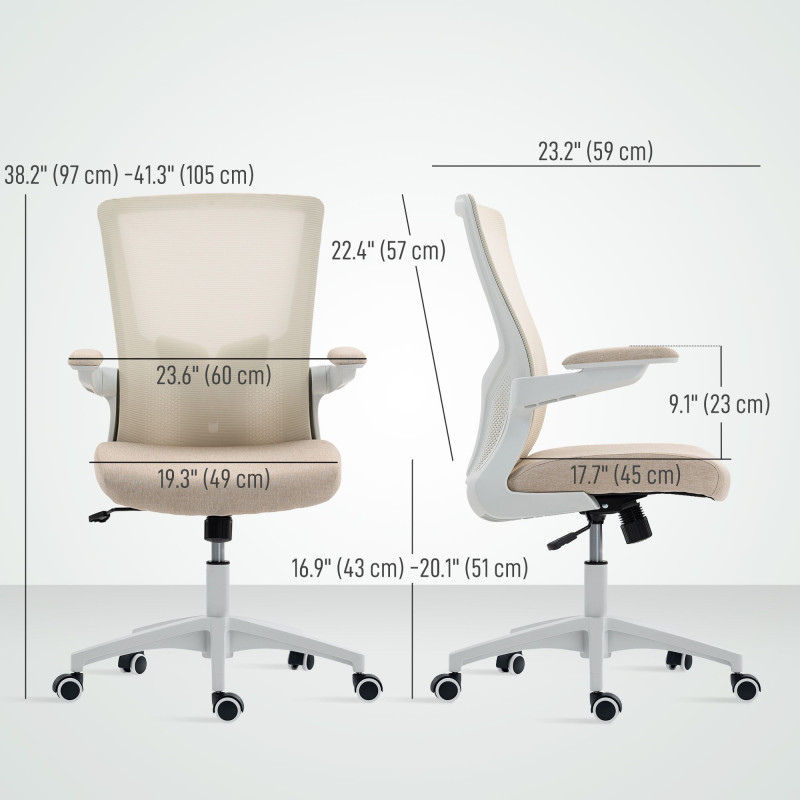Ergonomic Office Chair, Swivel Desk Chair with Adjustable Lumbar Support and Height, Flip-up Armrests, Wheels, Beige
