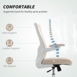 Ergonomic Office Chair, Swivel Desk Chair with Adjustable Lumbar Support and Height, Flip-up Armrests, Wheels, Beige
