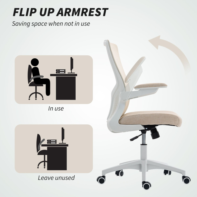 Ergonomic Office Chair, Swivel Desk Chair with Adjustable Lumbar Support and Height, Flip-up Armrests, Wheels, Beige