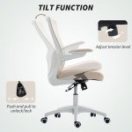 Ergonomic Office Chair, Swivel Desk Chair with Adjustable Lumbar Support and Height, Flip-up Armrests, Wheels, Beige