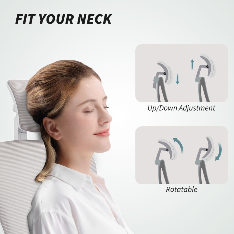 Ergonomic Office Chair, Mesh Desk Chair with Adjustable Headrest, Lumbar Support and Height, Flip-Up Armrests, Grey