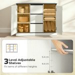 Buffet Cabinet with Soft-Close Hinges, Modern Sideboard with 3 Drawers and 2 Adjustable Shelves, White Wood Grain
