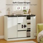 Buffet Cabinet with Soft-Close Hinges, Modern Sideboard with 3 Drawers and 2 Adjustable Shelves, White Wood Grain