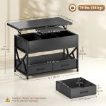 Modern Coffee Table, Lift Top Center Table with Fabric Drawers and Hidden Storage for Living Room, Distressed Black