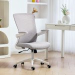 Ergonomic Office Chair, Swivel Desk Chair with Adjustable Lumbar Support and Height, Flip-up Armrests, Wheels, Grey