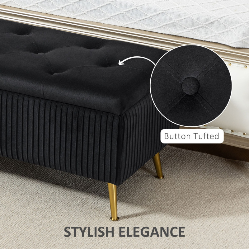 Storage Ottoman Bench, 43 Inch Large Storage Chest with Steel Legs and Padded Seat, Foot Rest, Load 485 lbs, Black