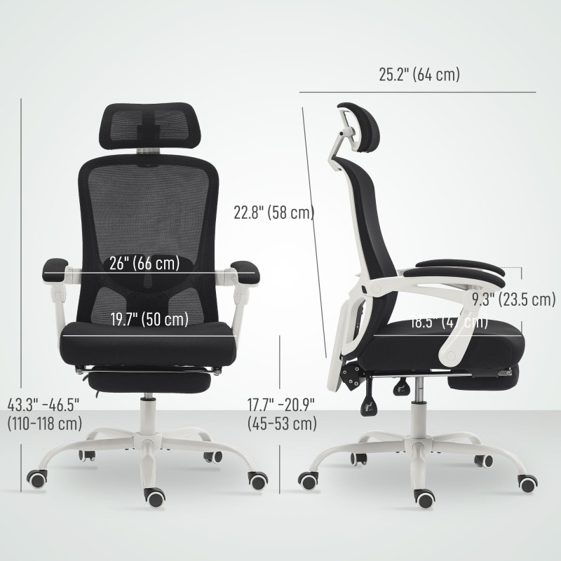 Ergonomic Office Chair, Mesh Reclining Desk Chair with Adjustable Lumbar Support, Headrest, Black