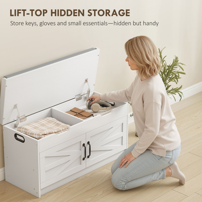 Shoe Storage Bench, Entryway Bench with 2-Tier Cabinet, Flip-Top Storage, Padded Cushion for Hallway, White