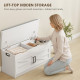 Shoe Storage Bench, Entryway Bench with 2-Tier Cabinet, Flip-Top Storage, Padded Cushion for Hallway, White