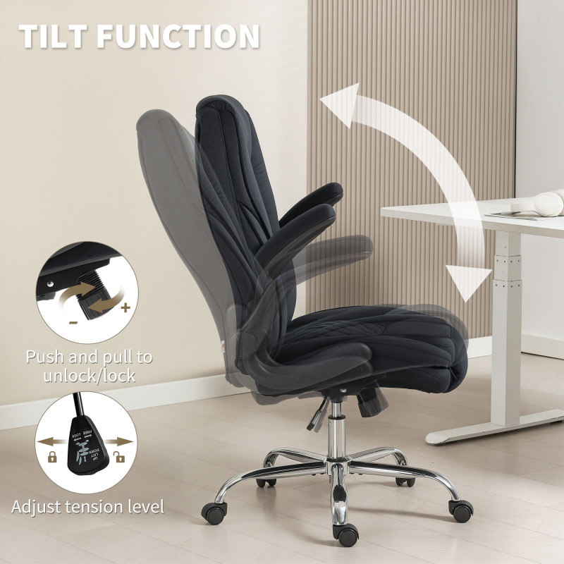 Executive Office Chair, Desk Chair with Flip-up Armrest, Diamond Fabric Computer Chair for Home Office, Black
