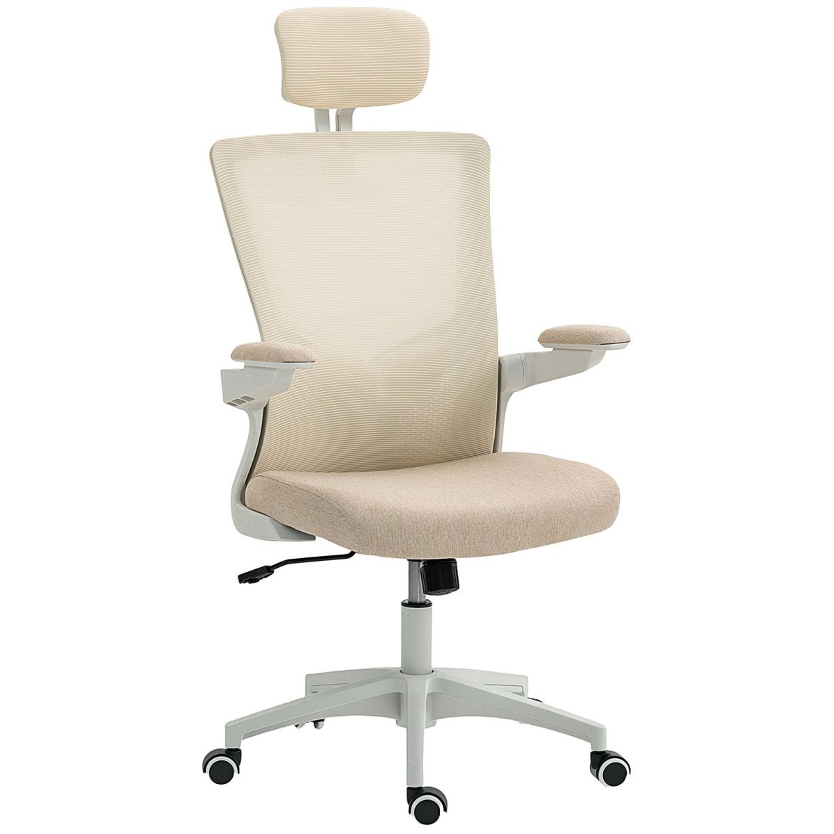 Ergonomic Office Chair, Swivel Desk Chair with Adjustable Lumbar Support, Headrest and Height, Flip-up Armrests, Beige