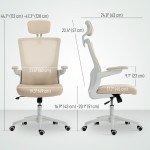 Ergonomic Office Chair, Swivel Desk Chair with Adjustable Lumbar Support, Headrest and Height, Flip-up Armrests, Beige
