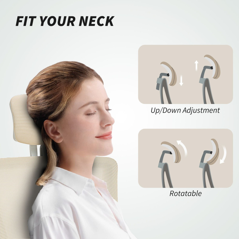 Ergonomic Office Chair, Swivel Desk Chair with Adjustable Lumbar Support, Headrest and Height, Flip-up Armrests, Beige