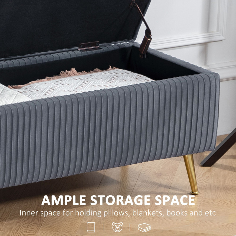 Storage Ottoman Bench, 43 Inch Large Storage Chest with Steel Legs and Padded Seat, Foot Rest, Load 485 lbs, Dark Grey