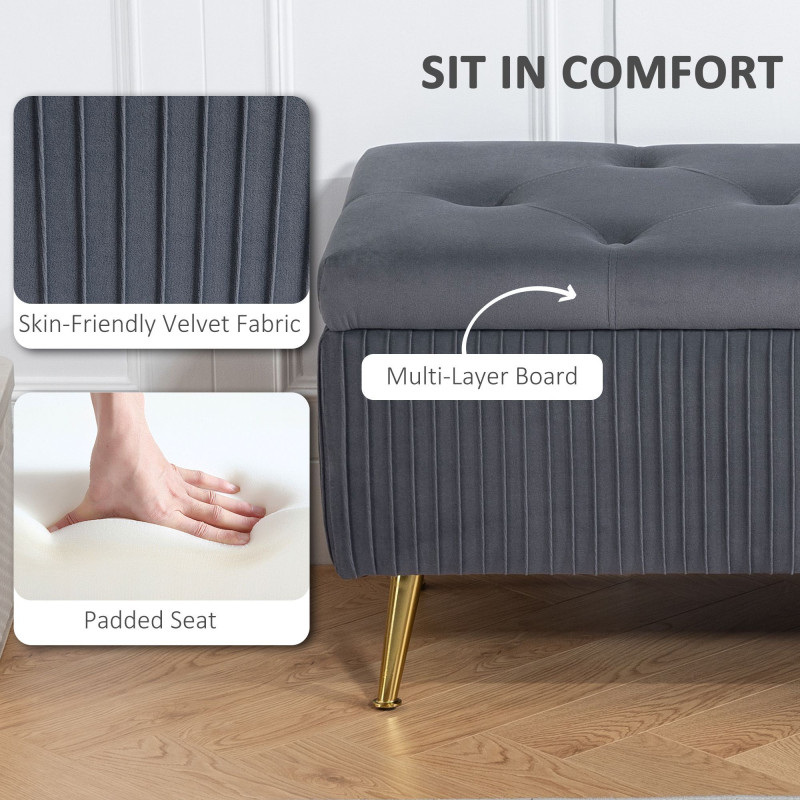 Storage Ottoman Bench, 43 Inch Large Storage Chest with Steel Legs and Padded Seat, Foot Rest, Load 485 lbs, Dark Grey