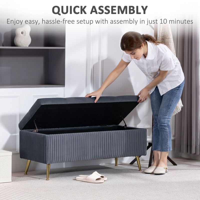 Storage Ottoman Bench, 43 Inch Large Storage Chest with Steel Legs and Padded Seat, Foot Rest, Load 485 lbs, Dark Grey