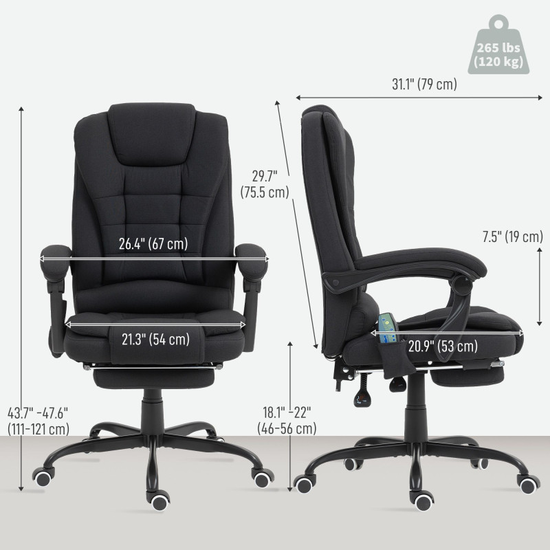7-Point Vibrating Massage Chair, Reclining Office Chair with Footrest, Reclining Back, Adjustable Height, Black