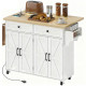 Kitchen Island with Storage, Rolling Kitchen Cart with Charging Station, Drop Leaf, Spice Rack, Towel Rack, Drawers