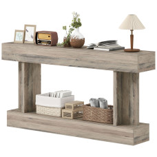 63 Inch Long Console Table, Vintage Narrow Entryway Table with Storage Shelf for Living Room and Hallway, Light Brown