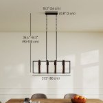Farmhouse Kitchen Island Lighting, Linear Pendant Light with 4 Rotatable Frames and Adjustable Height, Walnut