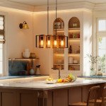 Farmhouse Kitchen Island Lighting, Linear Pendant Light with 4 Rotatable Frames and Adjustable Height, Walnut