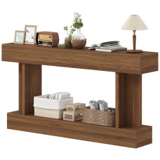 63 Inch Long Console Table, Vintage Narrow Entryway Table with Storage Shelf for Living Room and Hallway, Dark Brown