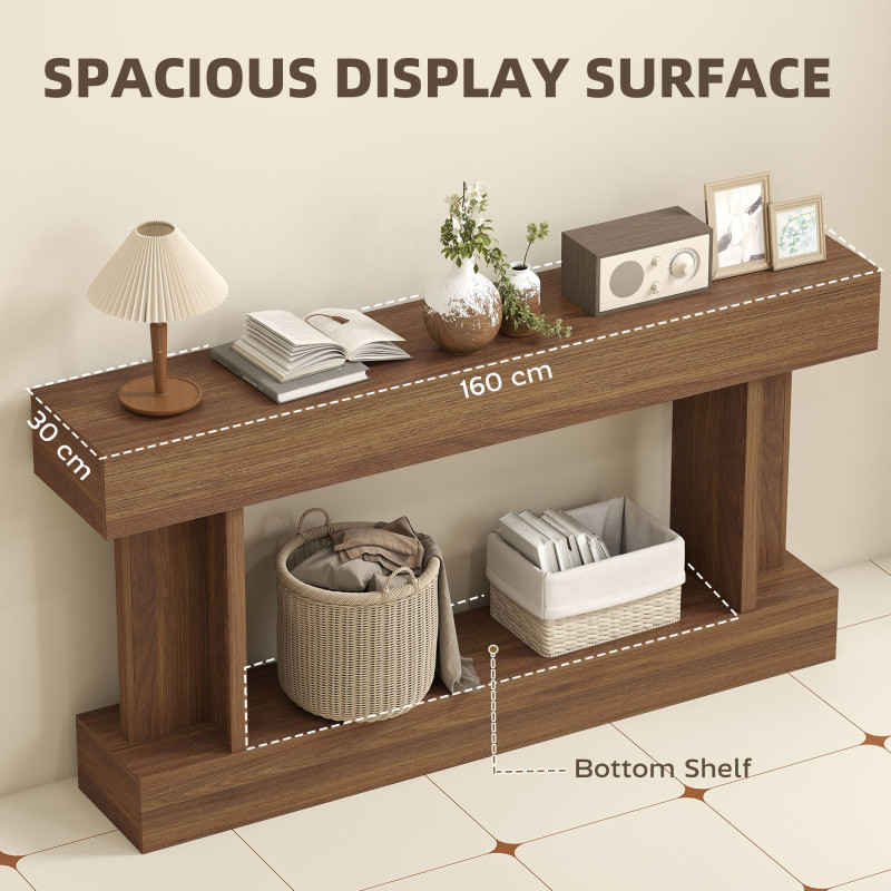 63 Inch Long Console Table, Vintage Narrow Entryway Table with Storage Shelf for Living Room and Hallway, Dark Brown