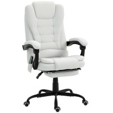 7-Point Vibrating Massage Chair, Reclining Office Chair with Footrest, Reclining Back, Adjustable Height, White