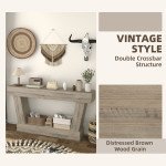 63 Inch Vintage Console Table, Narrow Entryway Table with Open Shelf for Living Room, Light Brown