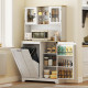 Kitchen Pantry Cabinet with Charging Station, 7 Gallon Trash Can Cabinet, Adjustable Shelves and Acrylic Doors, Multifunctional Cabinet, White