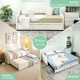 Upholstered Twin Trundle Bed, Extendable Twin to King Day Bed with Headboard and Armrests, Cream White