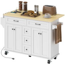 Kitchen Island Cart with Power Outlet & Drop Leaf, 55