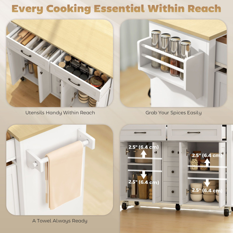 Kitchen Island Cart with Power Outlet & Drop Leaf, 55